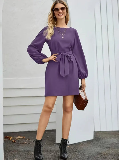 Robe Ceinturée à Manches Lanterne pour Femme | Idéale pour le Travail et les Sorties
