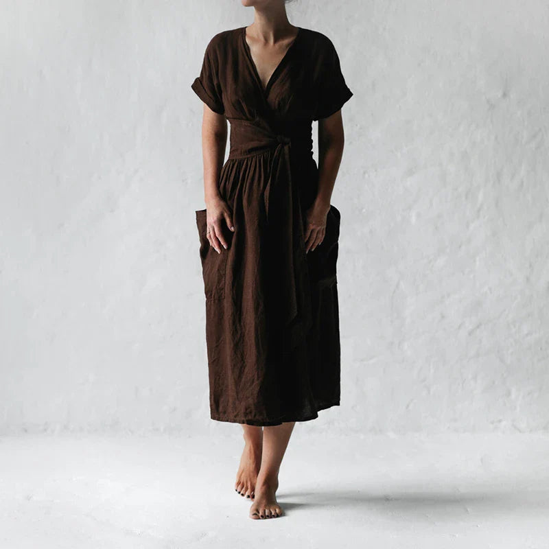 Robe Midi Portefeuille Avec Lien À Nouer Pour Femme | Idéale Pour Les Journées Décontractées