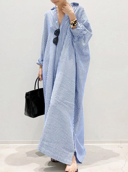 Robe Longue à Rayures avec Manches Amples pour Femme | Idéale pour l'Été et les Sorties Décontractées
