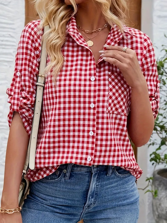 Blouse à Carreaux avec Fermeture Boutonnée pour Femme | Idéale pour l’Été