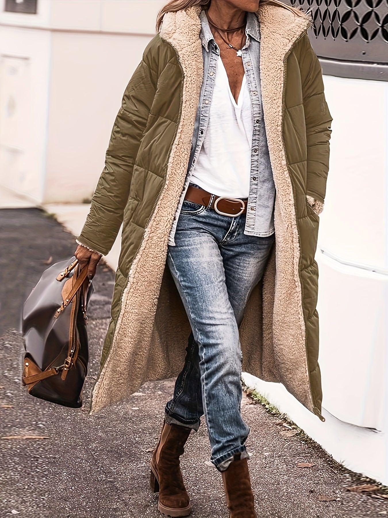 Manteau Long Matelassé avec Doublure en Polaire pour Femme | Idéal pour l’Hiver