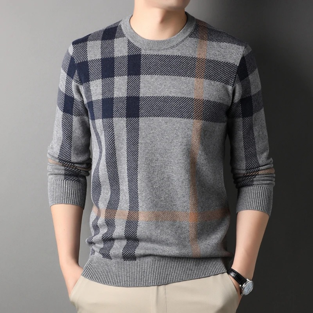 Pull À Motif Carreaux Pour Homme Avec Col Rond Et Coupe Standard | Idéal Pour Usage Quotidien Et Occasionnel