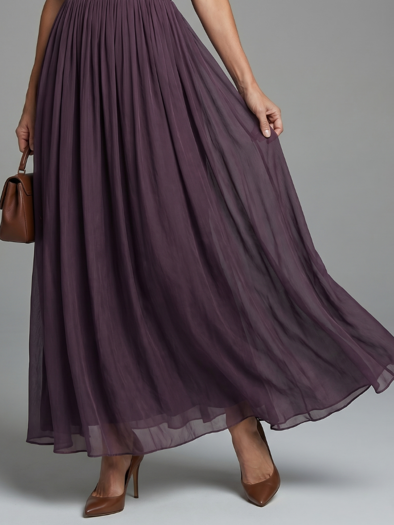 Robe maxi à col montant et taille froncée pour femmes