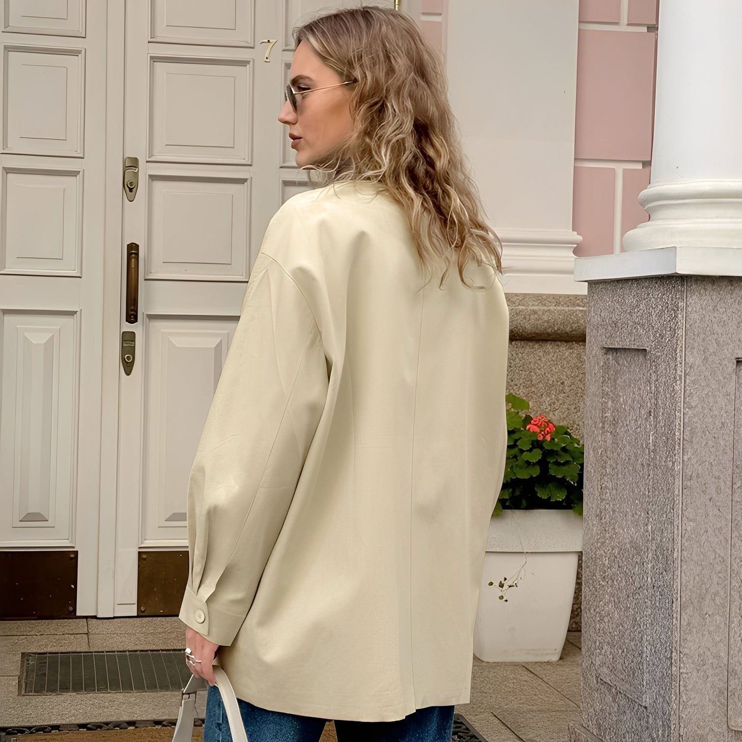 Veste Ample avec Col Polo et Design Contrasté pour Femme | Idéale pour le Quotidien