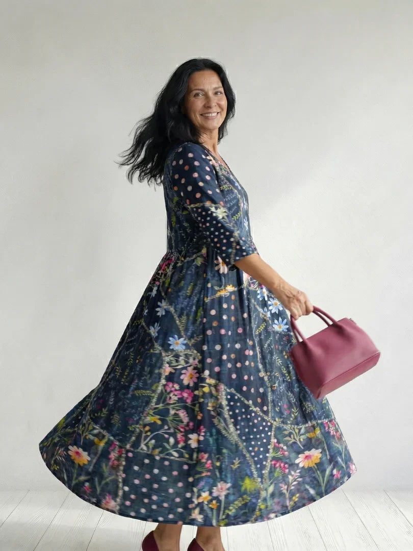 Robe midi à imprimé floral et pois pour femmes | Idéale pour les sorties et le week-end