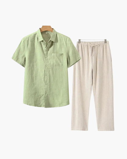 Ensemble Été Deux Pièces Avec Chemise Courte Et Pantalon À Taille Élastique Pour Homme | Idéal Pour Saison Estivale