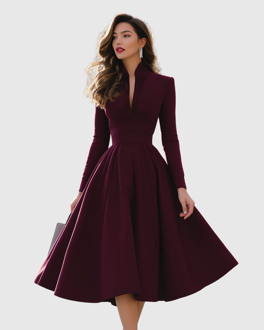 Robe Midi Avec Coupe Évasée Et Décolleté En V Pour Femme | Idéale Pour Les Événements Et Occasions Spéciales