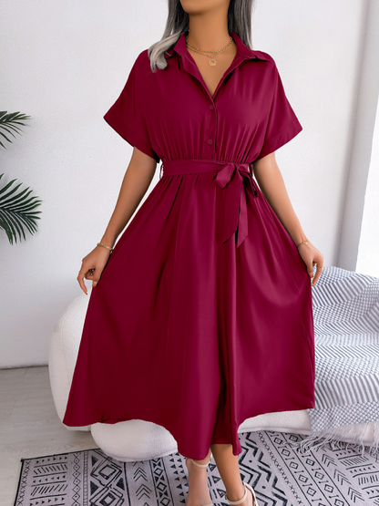 Robe Chemise Midi avec Ceinture Nouée pour Femme | Idéale pour l’Été et les Occasions Semi-Formelles