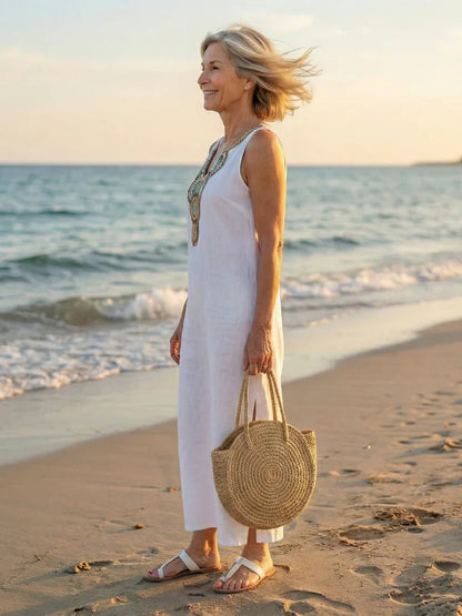Robe Maxi Sans Manches À Encolure Fendue Avec Détail Décoratif Pour Femme | Idéale Pour L'été