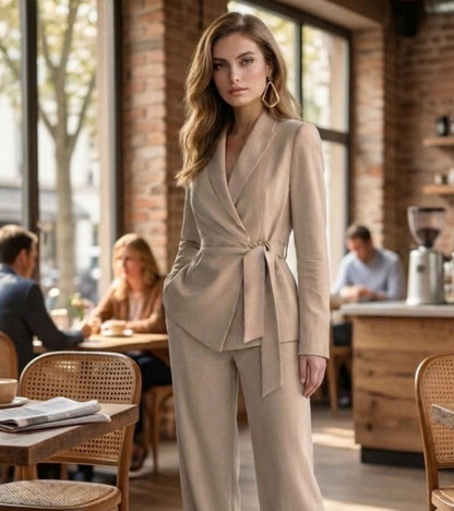 Ensemble Deux Pièces Avec Blazer Croisé Et Pantalon Droit Pour Femme | Idéal Pour Les Occasions Formelles