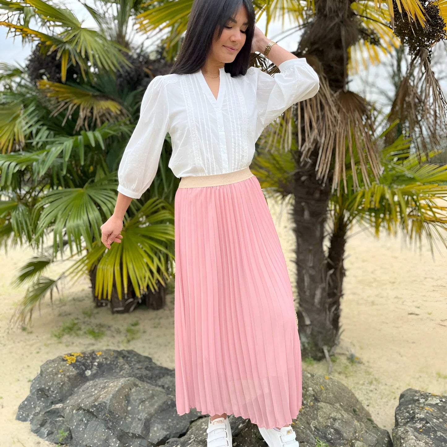 Jupe Plissée Longue Avec Ceinture Dorée Pour Femme | Idéale Pour Le Quotidien Et Les Occasions Planifiées
