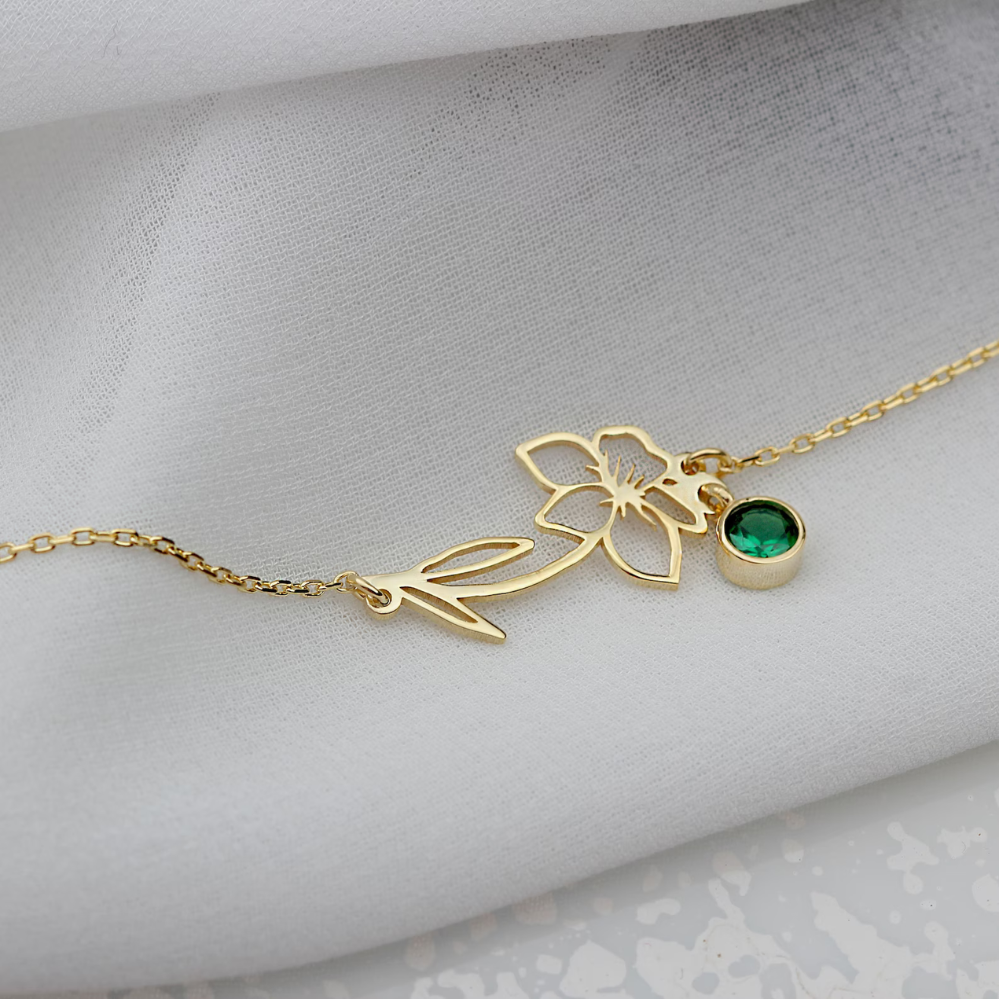 Bracelet fleur avec pierre de naissance pour femmes