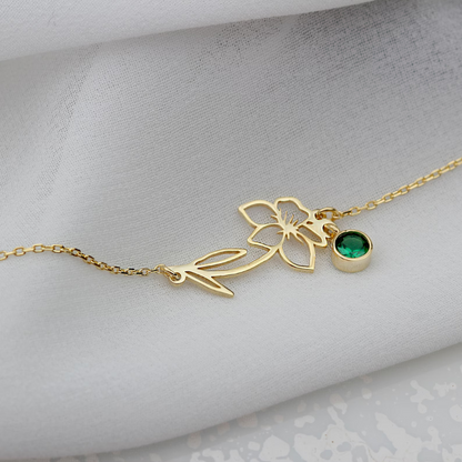 Bracelet fleur avec pierre de naissance pour femmes