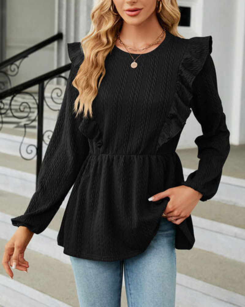 Blouse à Col Rond Volanté et Manches Longues pour Femme | Idéale Pour Un Usage Quotidien