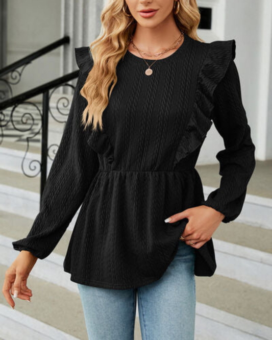 Blouse à Col Rond Volanté et Manches Longues pour Femme | Idéale Pour Un Usage Quotidien