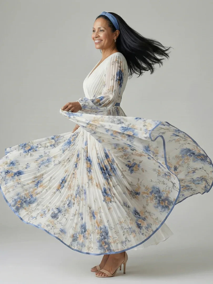 Robe midi plissée à imprimé floral pour femmes