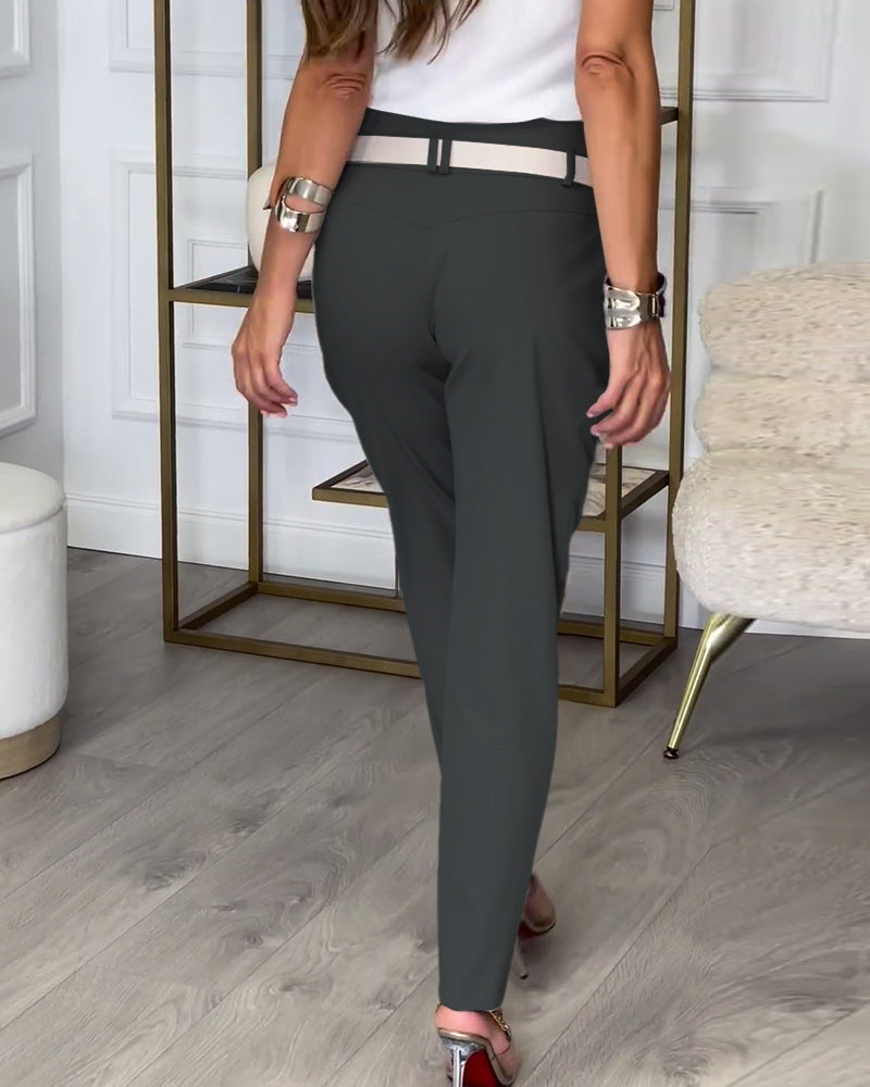Pantalon Patchwork avec Ceinture pour Femme | Idéal pour Toutes les Saisons