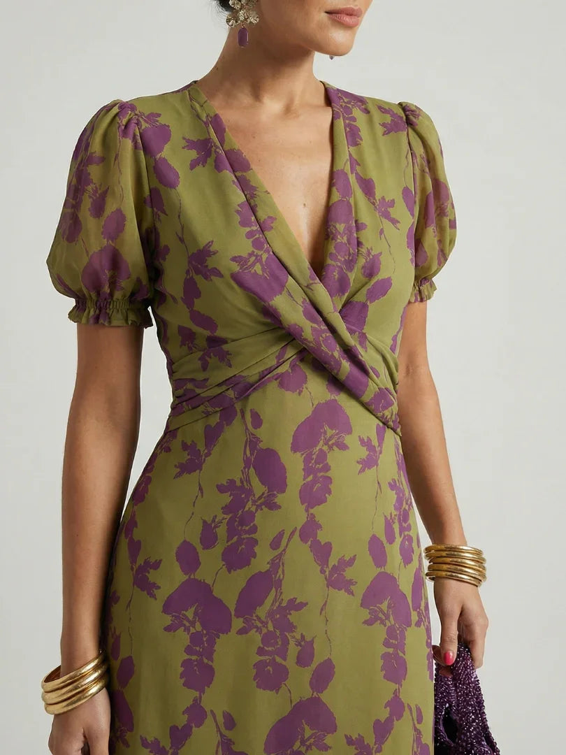 Robe midi cache-cœur à imprimé floral pour femmes | Idéal pour cérémonie ou mariage