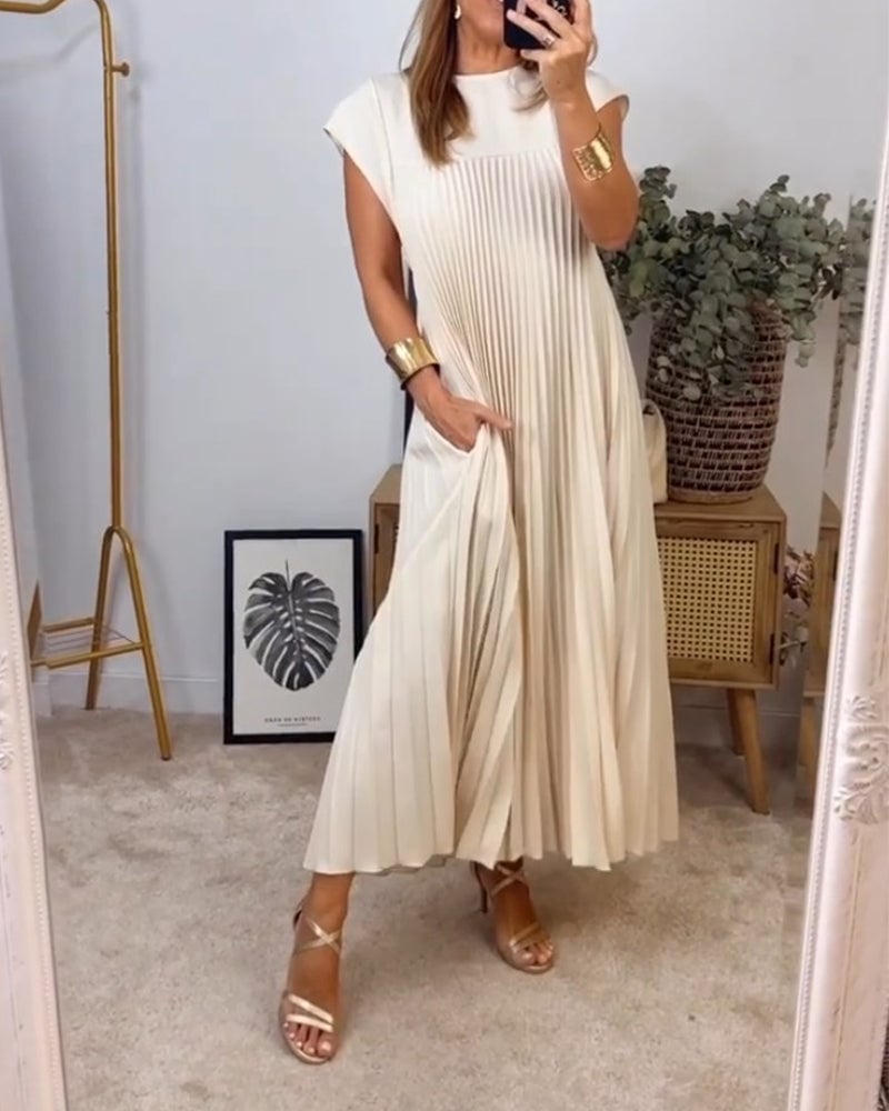 Robe Plissée Sans Manches Avec Poches Pour Femme | Idéale Pour le Printemps et l'Été