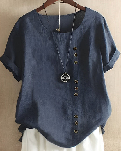 Blouse Unie à Manches Courtes avec Encolure Ronde pour Femme | Idéale pour les Journées Décontractées