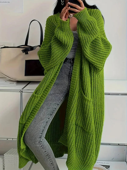 Cardigan long en maille torsadée pour femmes