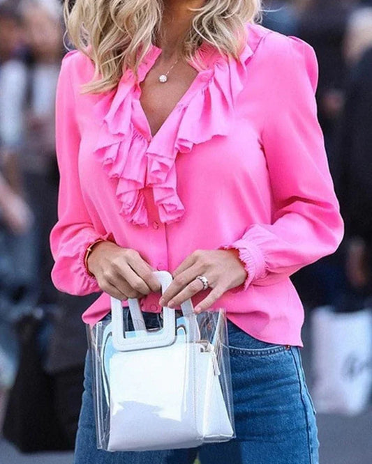 Blouse à Manches Longues avec Col à Volants pour Femme | Idéale pour un Usage Quotidien