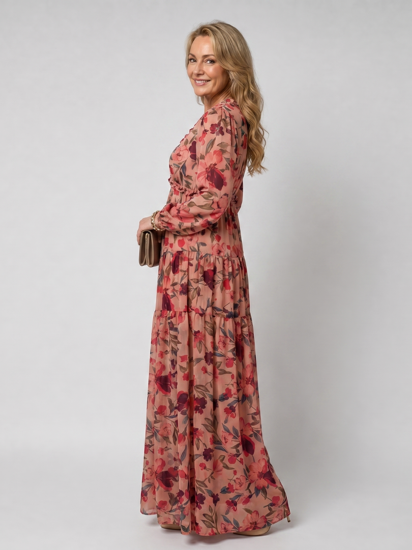Robe longue imprimée à volants pour femmes