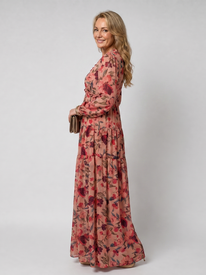 Robe longue imprimée à volants pour femmes