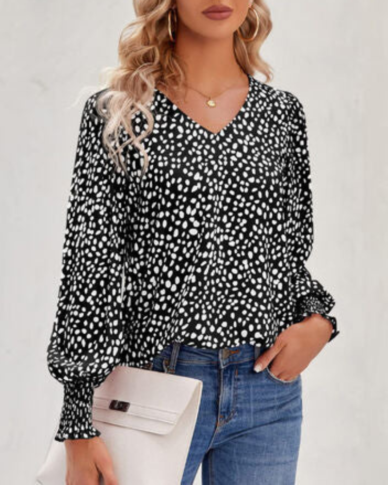 Blouse Imprimée À Col En V Avec Manches Bouffantes Pour Femme | Idéal Pour Le Quotidien Et Les Occasions