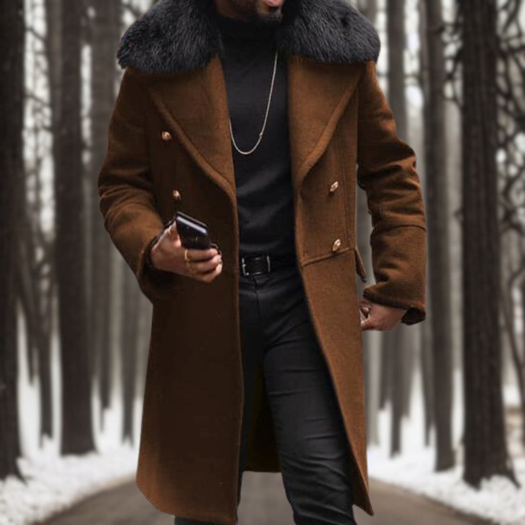 Manteau Long à Double Boutonnage avec Col Revers pour Hommes | Idéal pour l’Automne, l’Hiver et le Printemps