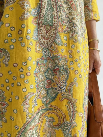 Robe midi à imprimé cachemire et col en V pour femmes | Idéal pour l’été et les vacances