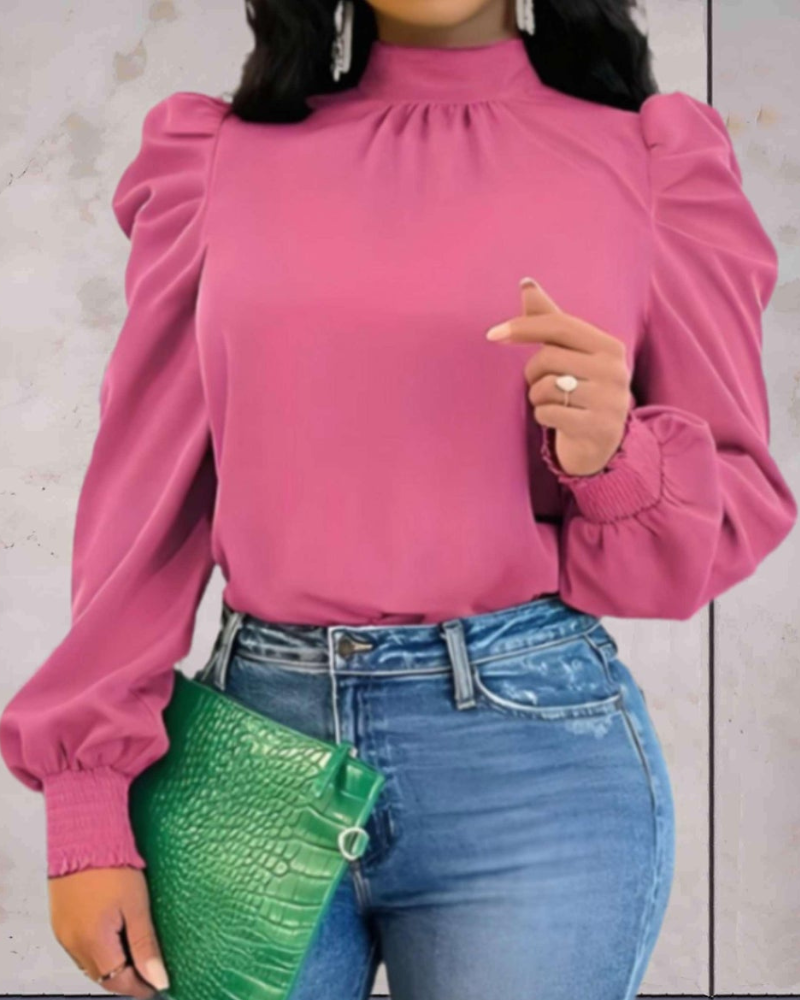 Blouse Avec Col Montant Et Manches Bouffantes Pour Femme | Idéale Pour Le Bureau Et Les Occasions