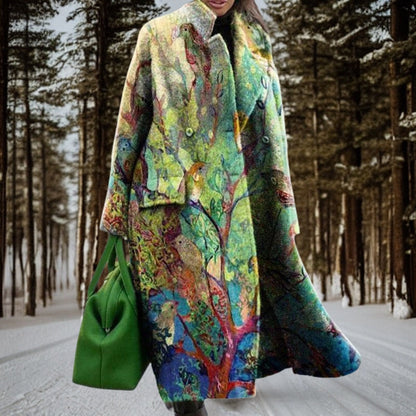 Manteau Long à Motifs Graphiques pour Femme | Idéal pour Automne et Hiver
