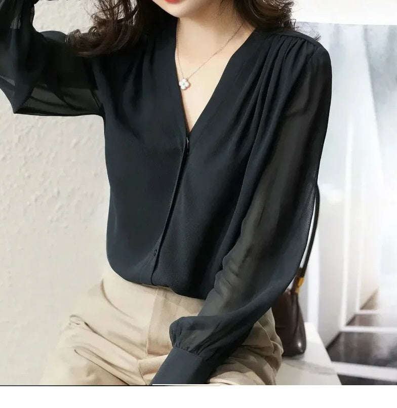 Blouse à Manches Longues avec Détails Ondulés pour Femme | Idéale pour l’Été
