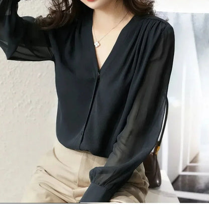 Blouse à Manches Longues avec Détails Ondulés pour Femme | Idéale pour l’Été