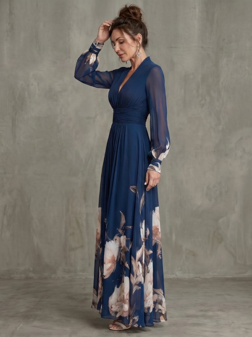 Robe longue à col V pour femmes
