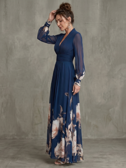 Robe longue à col V pour femmes