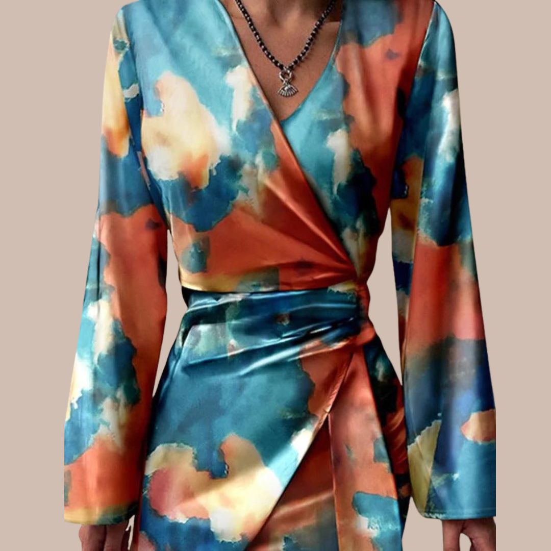 Robe Portefeuille avec Imprimé Marbré pour Femme | Idéale pour Événements et Réunions