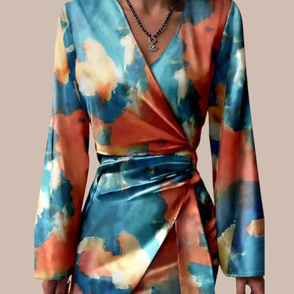 Robe Portefeuille avec Imprimé Marbré pour Femme | Idéale pour Événements et Réunions