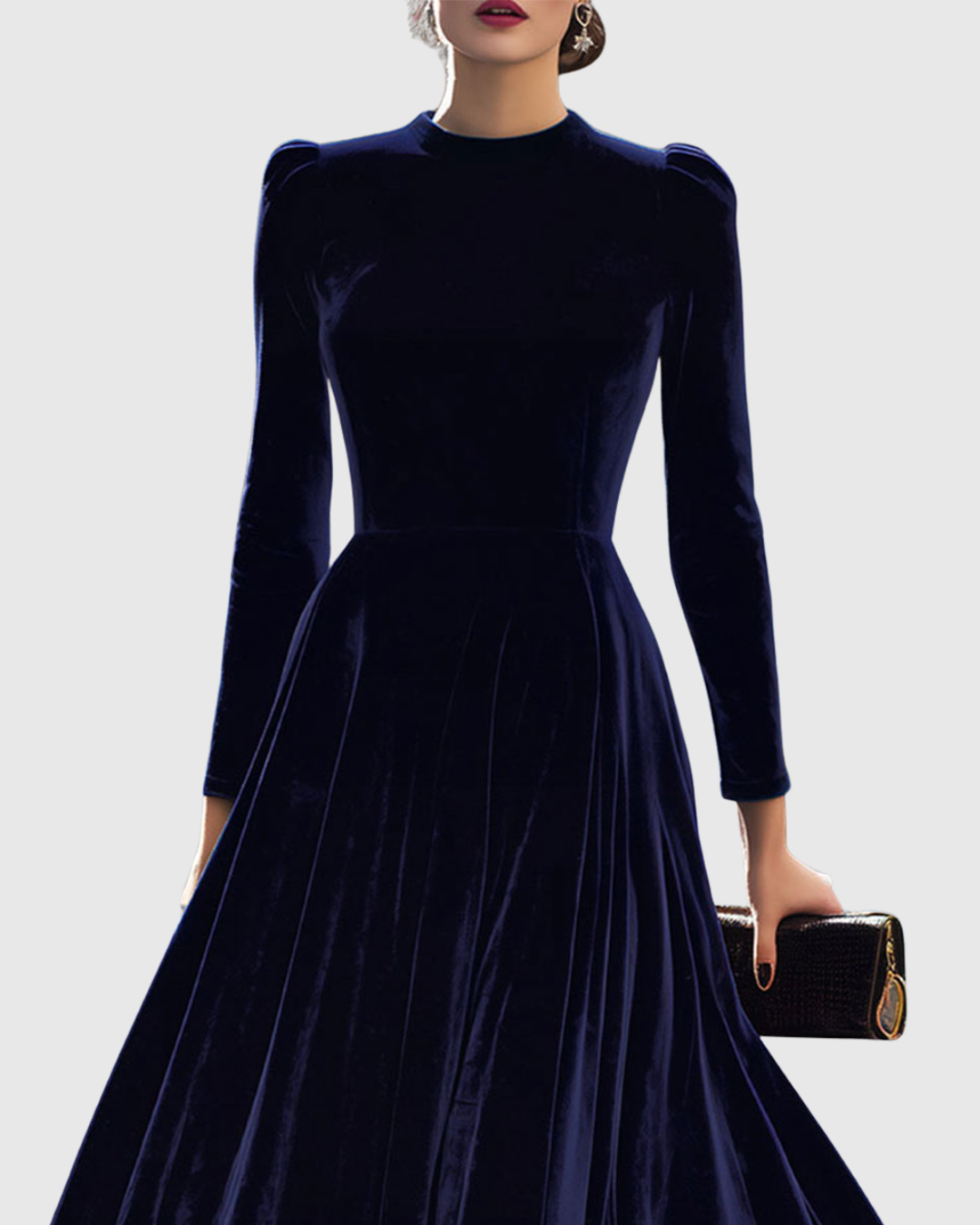 Robe Midi En Velours Avec Coupe Ajustée Et Jupe Évasée Pour Femme | Idéale Pour Les Soirées Et Événements Formels