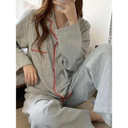 Ensemble Pyjama Rayé avec Chemise Et Pantalon pour Femme | Idéal pour Les Soirées À La Maison