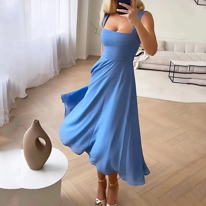 Robe Midi à Encolure Carrée pour Femme | Idéale pour Mariages et Événements