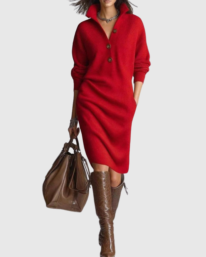 Robe Midi à Col Boutonné pour Femme | Idéale pour la Saison Hivernale et un Usage Quotidien