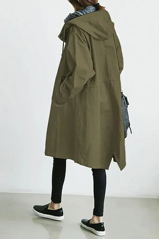 Trench à Capuche avec Fermeture Boutonnée pour Femme | Idéal pour les Jours de Pluie