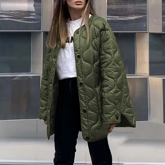 Veste Matelassée À Col Rond avec Poches pour Femme | Idéale pour La Saison Automne-Hiver