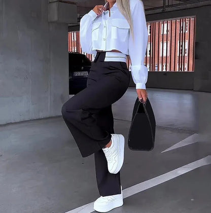 Ensemble Blazer Rayé Et Pantalon À Cordon Pour Femme | Idéal Pour Le Travail Et Les Réunions