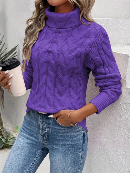 Pull À Col Roulé avec Motif Torsadé pour Femme | Idéal pour L’Hiver