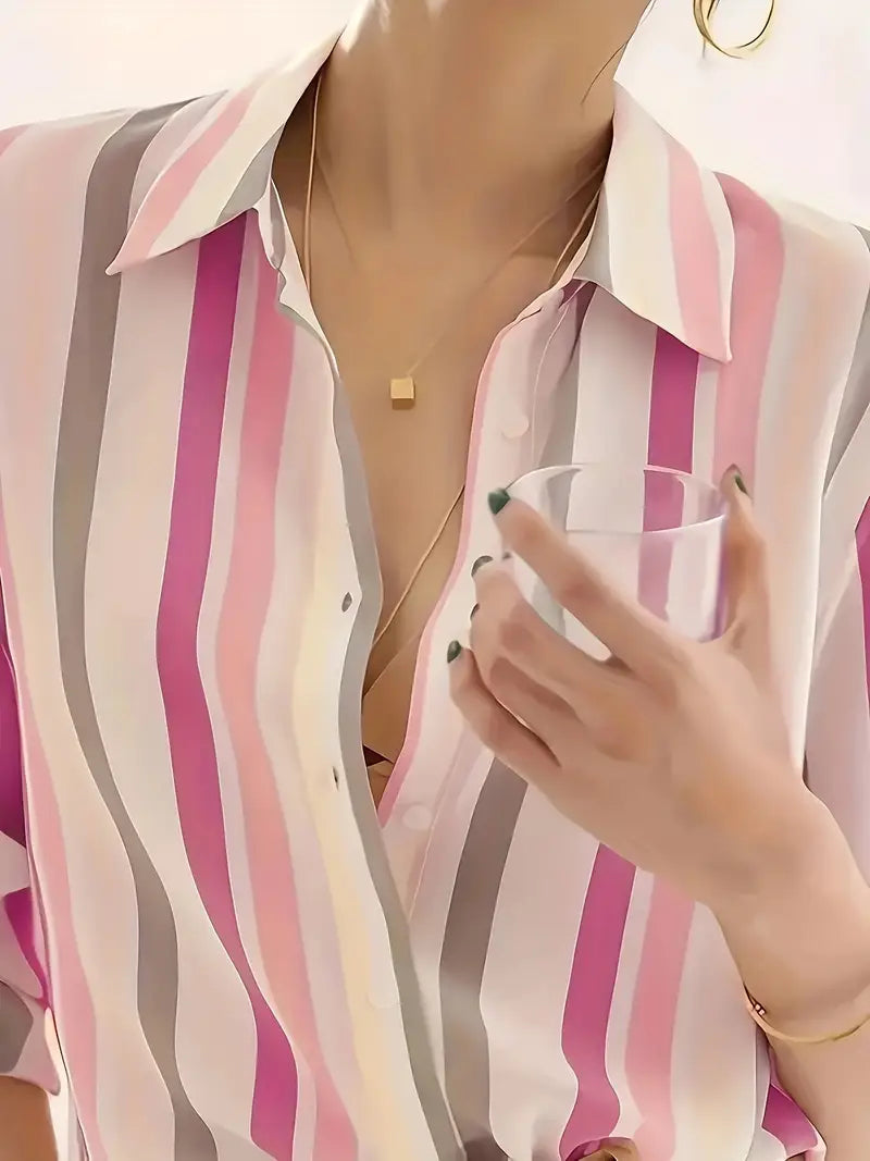 Chemise à Rayures avec Boutons et Manches Longues pour Femme | Idéale pour un Usage Quotidien