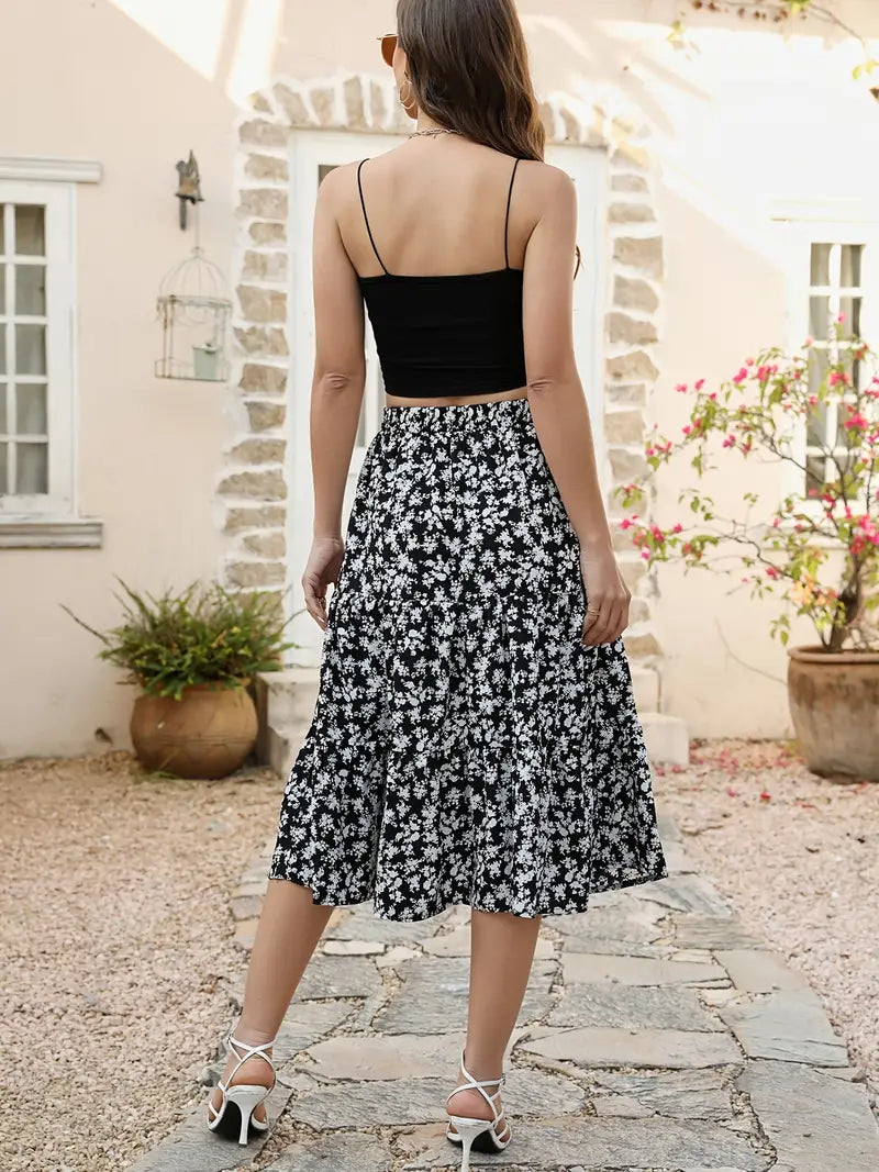 Jupe Évasée à Imprimé Floral avec Poches pour Femme | Idéale pour le Printemps et l'Été