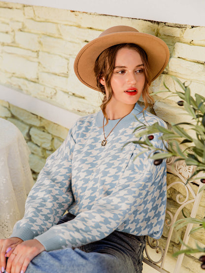 Pull Motif Pied-de-Poule Avec Manches Longues Pour Femmes | Idéal Pour Le Quotidien